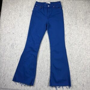 Zara Electric/Royal Blue High Waisted Flare Fit Jeans with Raw Hem Size 6